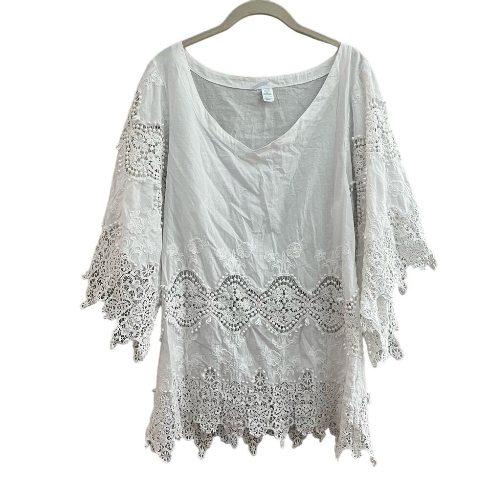 Eberjay Cotton White Beach Dress Embroidered Small/Medium